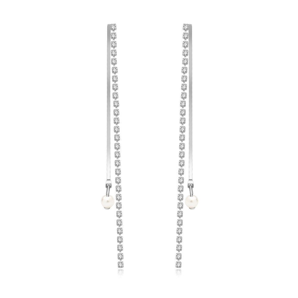 Sparkling Bar Pearl Linear Drop Earrings